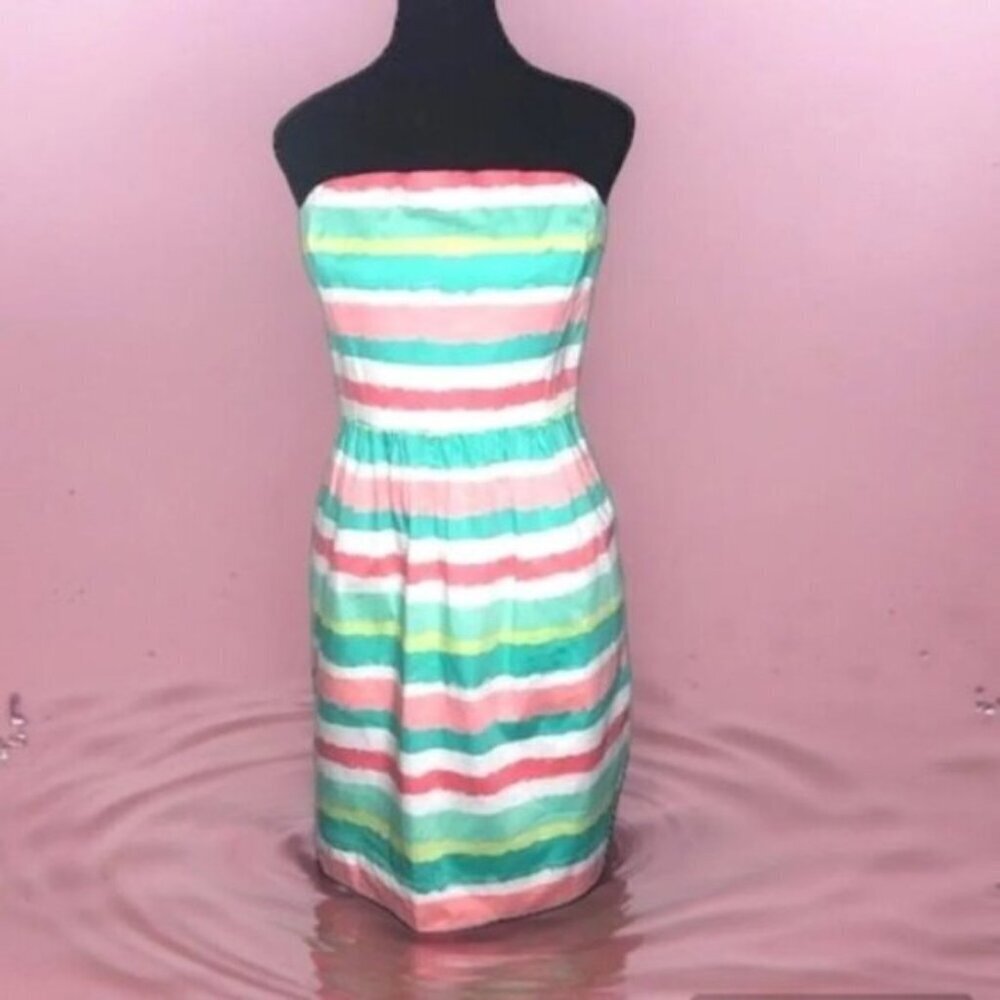 💐Vineyard Vines Strapless Mini Dress Pink Green White Stripes